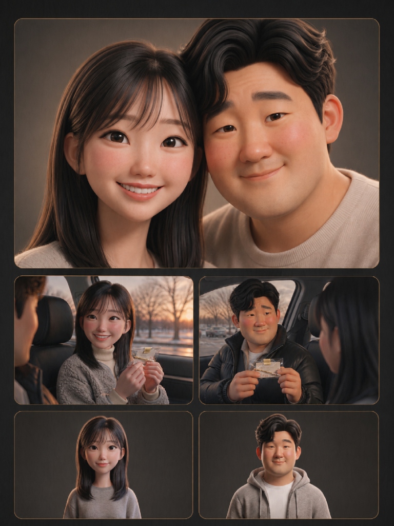 우리를 닮은 애니메이션 캐릭터 멀티 그리드 비주얼